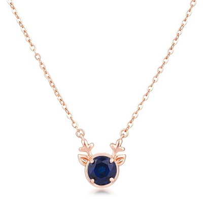 ShineHigh Reversible CZ Reindeer Pendant Necklace with 16" Chain + 2" Extender – Holiday Rose Gold, Goldtone, or Silvertone Finish