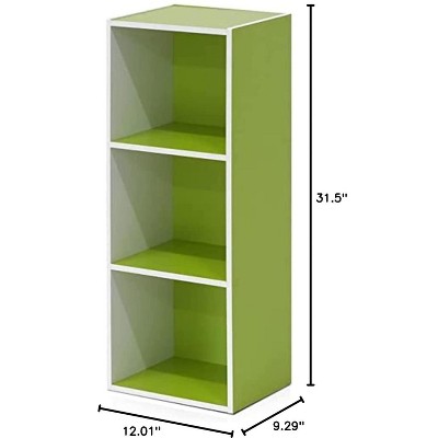 Sleek White 3-Tier Open Shelf Bookcase with Green Accents
