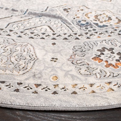 Hand-knotted Round Cream and Grey Synthetic Area Rug