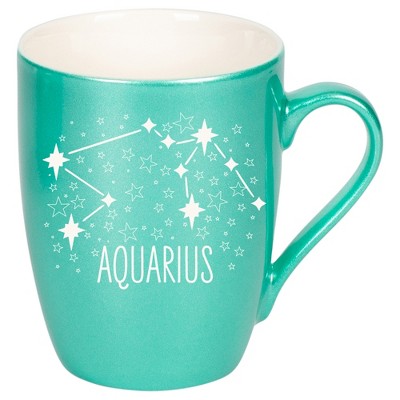 100 North Zodiac 10 Ounce Seafoam Metallic Finish, Comfortably Fits Your Hands, New Bone China Coffee Tea Cup Mug, Aquarius