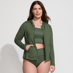 Lands' End Women's SunShade UPF 50 Long Sleeve Hooded Full Zip Rash Guard - 1 of 4