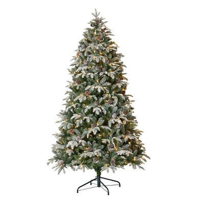 Seasonal LLC Lexington Fir Lightly Dusted Pre-Lit Tree with Glass Bulb Warm White LED Lights and Pinecones
