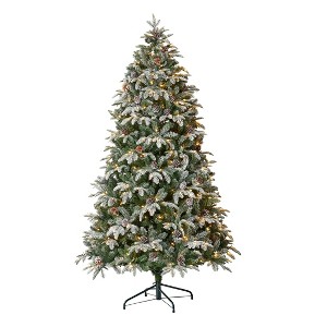 Seasonal LLC Lexington Fir Lightly Dusted Pre-Lit Tree with Glass Bulb Warm White LED Lights and Pinecones - 1 of 4