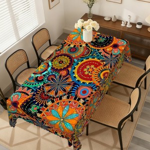 LOVEVOOK Washable Round Boho Tablecloth, Rectangle Bohemia Table Cover for Party Picnic Dinner Christmas Decor Indoor and Outdoor - 1 of 4