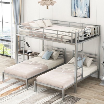 NicBex Full Size Bunk Bed with MDF Shelf Metal Rack Bed Frame with Full Length Guardrail and Ladder for Multiple People, No Spring Box Required