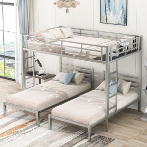 Silver Full over Twin&Twin Bunk Bed with Built-in Shelf - 1 of 3