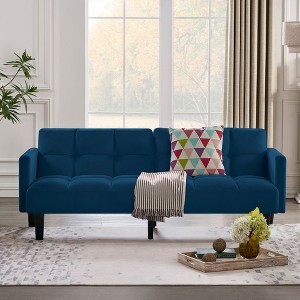 Okak Modern Wooden Soft Velvet Tufted Convertible Futon Sofa for Living Room Bedroom,Folding Sleeper Sofa with Comfy Backrest & Armrest - 1 of 4