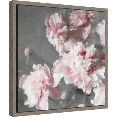 Pink Peonies on Gray Canvas Print with Floating Frame