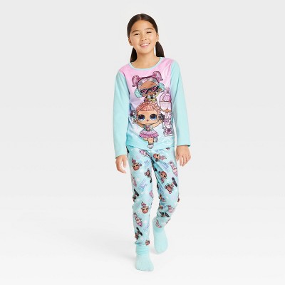 Girls' LOL Surprise 2pc Pajama Set with Cozy Socks - Pink/Aqua Blue