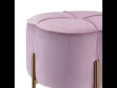 19'' Blush Pink Velvet Round Ottoman with Gold Metal Legs