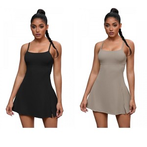INSPIRE CHIC 2 Pcs Women's Spaghetti Strap with Built-in Bra and Shorts Workout Side Slit Square Neck Full Slips - 1 of 4