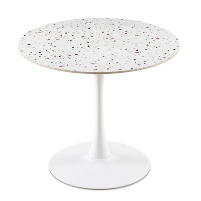 NicBex 35.43 Inch Stone Round Dining Table with Metal Base for Living Dining Room,Cafe,White
