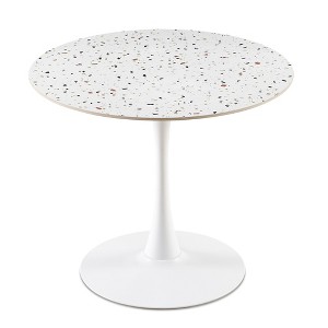 NicBex 35.43 Inch Stone Round Dining Table with Metal Base for Living Dining Room,Cafe,White - 1 of 4