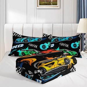 Luupatchy 3Pcsracing Car Kids Comforter Set, With 1 Comforter And 2 Pillowcases For Boys And Girls Bedroom All Season, Twin - 1 of 3