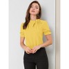 INSPIRE CHIC Women's Bow Tie Neck Solid Color Elastic Cuffs Elegant Office Short Sleeve Blouse - 3 of 4