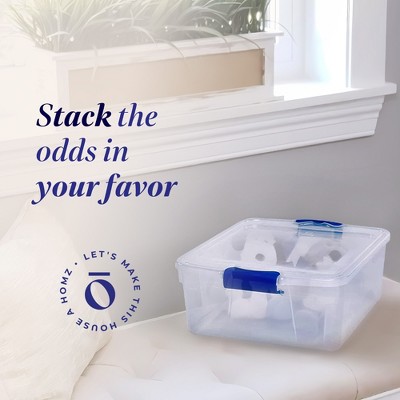 Clear Plastic Stackable Lidded Storage Boxes, 31 Quart, 4 Pack