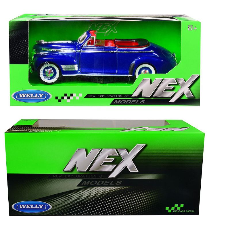1941 Chevrolet Special Deluxe Convertible Blue Metallic with Red Interior "NEX Models" 1/24 Diecast Model Car by Welly, 3 of 4