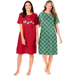 Dreams & Co. Plus Size 2-Pack Short-Sleeve Sleepshirt - 1 of 4