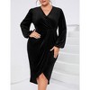 Women's Plus Size Velvet Dress V Neck Long Sleeve Bodycon Ruched Wrap Dress Casual Party Cocktail Dresses - image 2 of 4