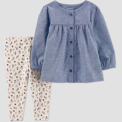 Carter's Just One You® Baby Girls' Floral Top & Bottom Set - Blue/Tan