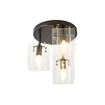 PAKOKULA 7.87 in. 3-Light Matte Black Modern Semi-Flush Mount with Clear Glass Shade