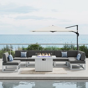 LayinSun 8-Piece Large Outdoor Modular L-Shaped Sectional Set with Propane Fire Pit Table - 1 of 4