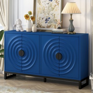 Storage Cabinet Sideboard Wooden Cabinet with Stunning Water Wave Door Design, Rubberwood Veneer and Adjustable Shelves - 1 of 4