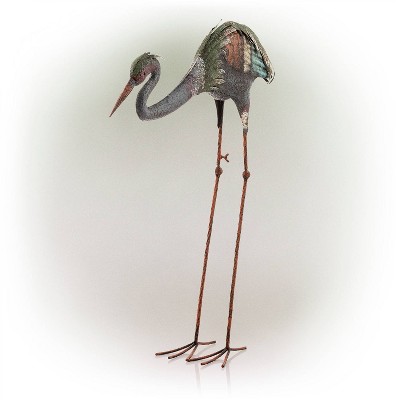 30" Multicolor Rustic Metal Crane Garden Statue