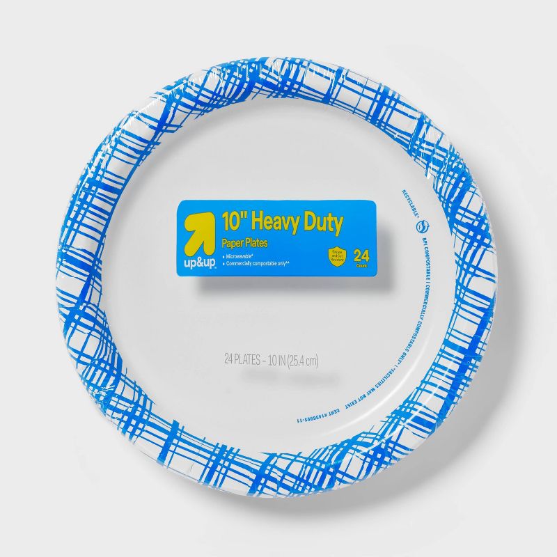 Disposable Paper Plates 10&#34; - Blue Plaid - 24ct - up &#38; up&#8482;, 1 of 4