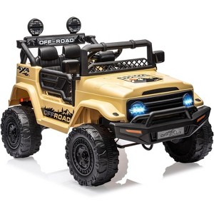 12V Ride On Truck for Kids, Battery Powered Electric Car w/ Remote Control, LED Lights, Music, Openable Doors, 4-Wheeler Toy Vehicle Gift, White - 1 of 4