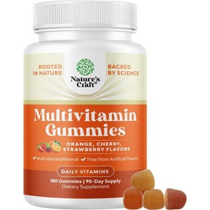 Multivitamin Gummies for Adults, Gelatin-Free Gummy Multivitamins for Men & Women with Zinc & Vitamin D, Nature's Craft, 180ct - 1 of 4