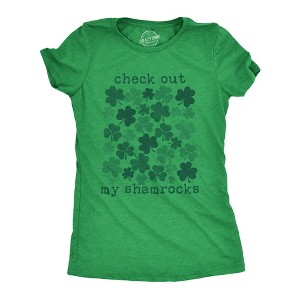 Womens Check Out My Shamrocks T Shirt Funny Saint Paddys Day Clover Graphic Tee For Ladies - Crazy Dog Women's T Shirt - 1 of 4