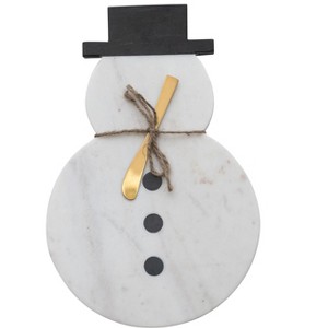 Storied Home Marble Snowman Shaped Cheese and Cutting Board with Stainless Steel Canape Knife, White, Black and Gold Finish - 1 of 2