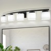 DORESshop 41 in. 5-Light Matte Black Modern Industrial Square Vanity Light for Bathroom with Curved Arms and Milk White Shades - 2 of 4
