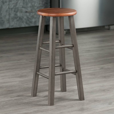 Transitional Rustic Teak & Gray Wood 29" Bar Stool