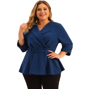 Agnes Orinda Women's Plus Size Notched Lapel Ruffle Peplum Ruched Buttons Outfits Blazers - 1 of 4