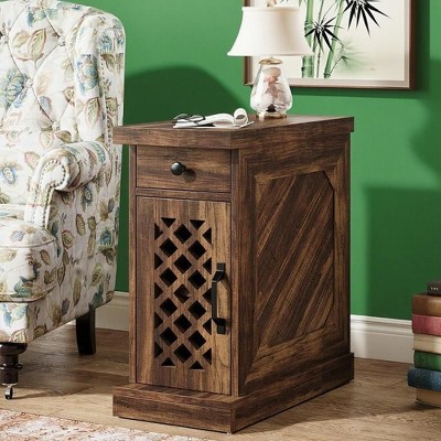 ORRD End Side Table, Brown Accent Table with Storage, Modern Nightstand or Living Room End Table