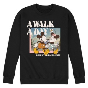 Men's - Disney - Mickey and Minnie Mouse A Walk A Day Keeps The Blues Away Graphic Fleece Sweatshirt - 1 of 4