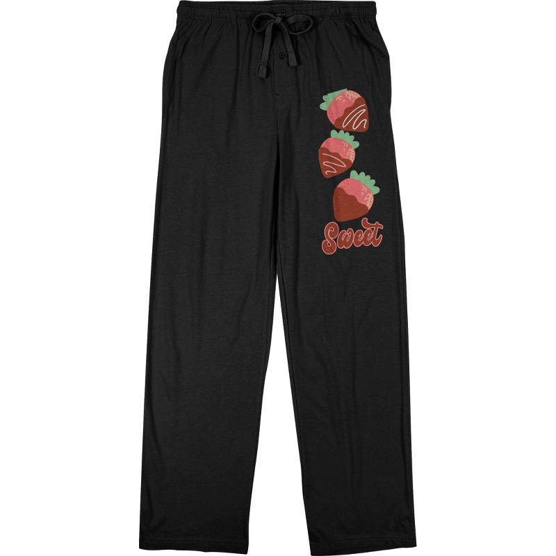 Valentine's Day "Sweet" Chocolate Strawberries Men's Black Sleep Pants, 1 of 4