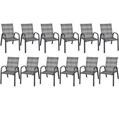 Tangkula 12PCS Outdoor PE Wicker Stacking Dining Chairs Patio Arm Chairs