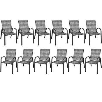 Tangkula 12PCS Outdoor PE Wicker Stacking Dining Chairs Patio Arm Chairs