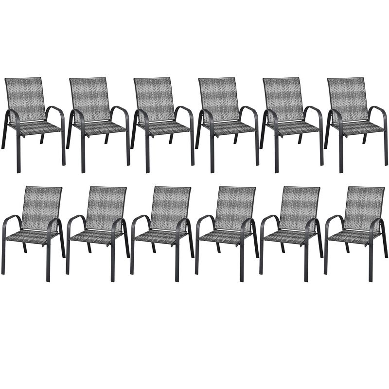 Tangkula 12PCS Outdoor PE Wicker Stacking Dining Chairs Patio Arm Chairs, 1 of 10