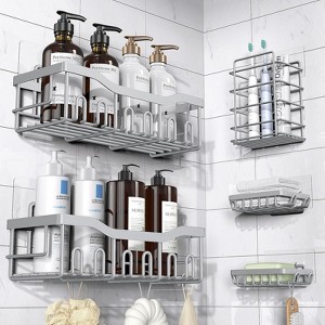 Attop Light Gray 5-Pack Rust-Resistant Stainless Steel Large Capacity Shower Shelves - No Drilling or Gluing Required Bathroom Storage Racks - 1 of 4