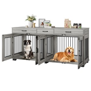 71 Inch Dog Crate Furniture, Wooden Double Crate Large Breed with Door, Dog Kennel Indoor, TV Stand End Table with Divider for Large Medium Dogs - 1 of 4