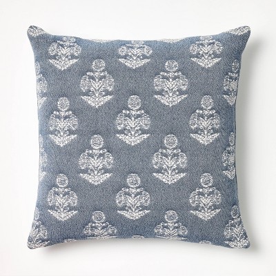 Blue Pillow Covers 18x18 Set Of 2 Square Farmhouse Decorative Throw Pillows  For Couch Sofa Chair Spring, 18x18 Inch, Blue