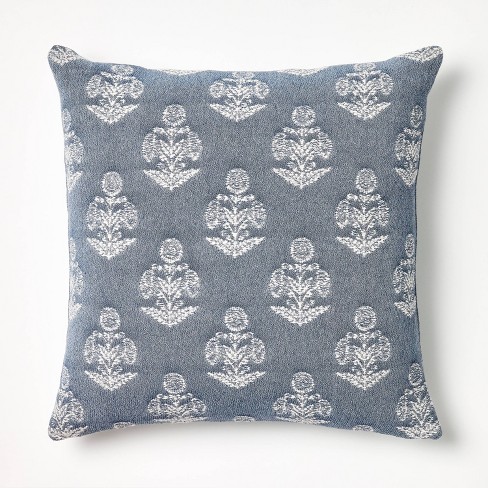 Woven Block Print Square Throw Pillow Blue/cream - Threshold™ Designed ...