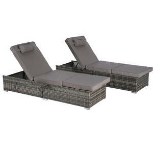 Gulches Dark Gray Rattan Patio Chaise Lounges Set - Outdoor Sofa Deck Chair with Dark Gray Cushions - 1 of 4