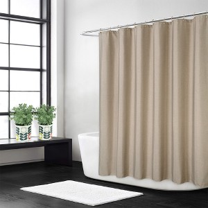 Flax Linen Like 240GSM Heavy Weight Fabric Shower Curtain for Bathroom - 1 of 4