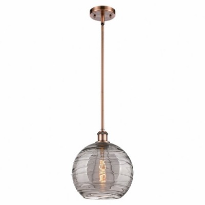 Athens Deco Swirl - 1 Light Stem Hung Mini Pendant In Industrial Style-13 Inches Tall and 10 Inches Wide
