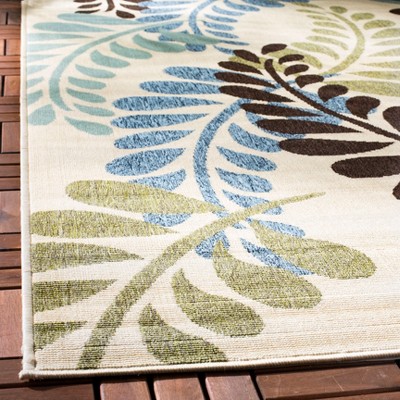 Veranda Cream and Aqua Floral Indoor/Outdoor Runner Rug